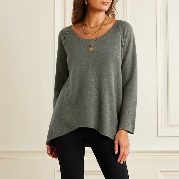 Subtle Luxury 100% Cashmere Tunic Sweater Size M L Blue Taupe Casual Boho Staple - Picture 1 of 11